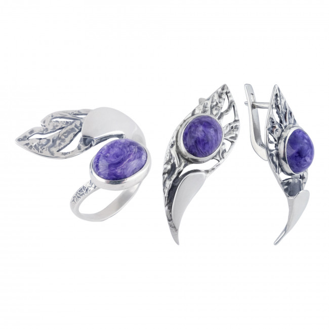 Серьги с10313 (10.50 г), серебро,  Фиолетовый Чароит купить в интернет-магазине Циркон С
