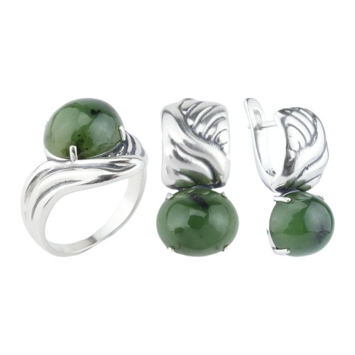 Кольцо к10320 (5.02 г), серебро,  Зеленый Нефрит купить в интернет-магазине Циркон С