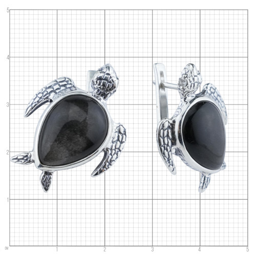 Серьги с10322 (10.99 г), серебро,  Серый, Белый Обсидиан шелк., Топаз купить в интернет-магазине Циркон С