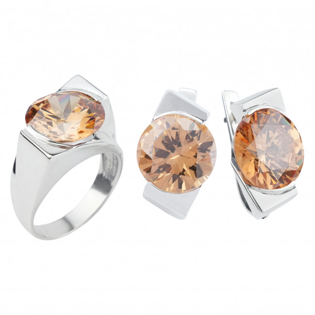 Серьги с10325 (12.92 г), серебро, оранжевый, фианит купить в интернет-магазине Циркон С
