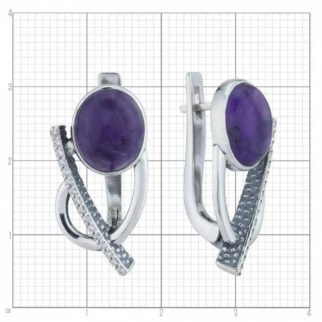 Серьги с10350 (8.69 г), серебро, фиолетовый, бесцветный, аметист, фианит купить в интернет-магазине Циркон С