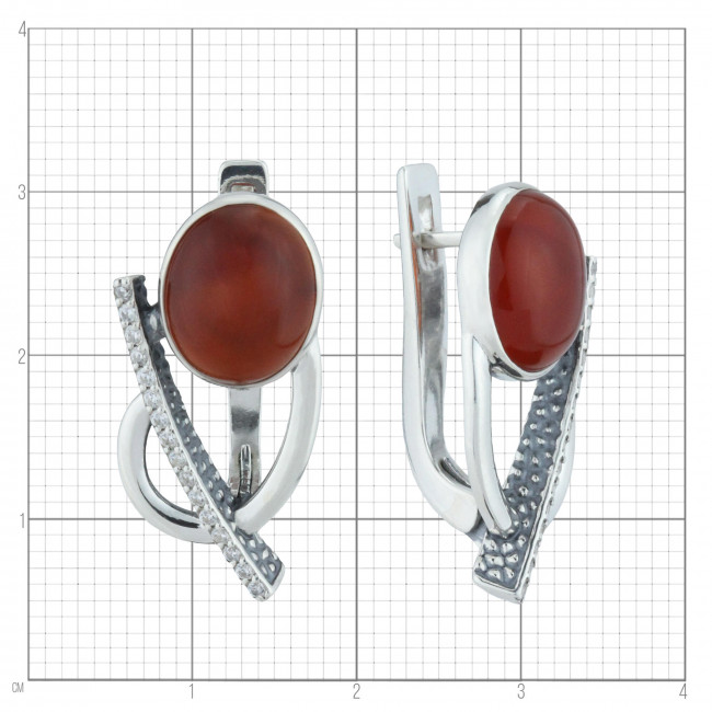 Серьги с10350 (8.67 г), серебро, коричневый, бесцветный, сердолик, фианит купить в интернет-магазине Циркон С