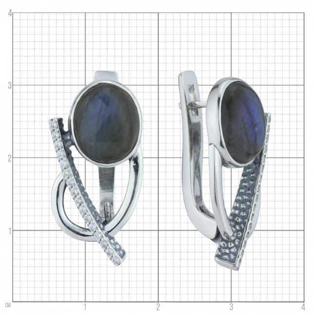 Серьги с10350 (8.63 г), серебро, голубой, бесцветный, лабрадор, фианит купить в интернет-магазине Циркон С