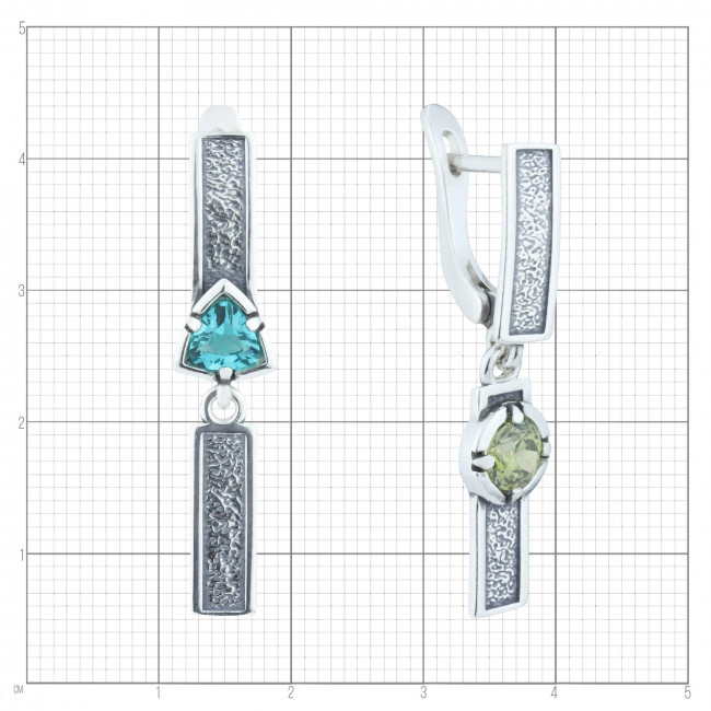 Серьги с10357 (4.72 г), серебро, аквамарин, оливковый, кварц (имит), фианит купить в интернет-магазине Циркон С