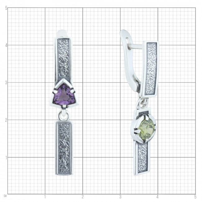 Серьги с10357 (4.74 г), серебро, фиолетовый, оливковый, кварц (имит), фианит купить в интернет-магазине Циркон С
