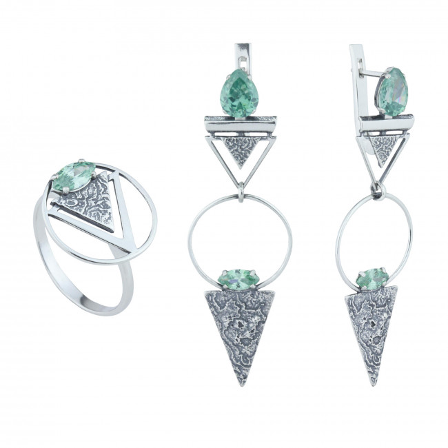 Серьги с10362 (7.96 г), серебро, зеленый, фианит купить в интернет-магазине Циркон С