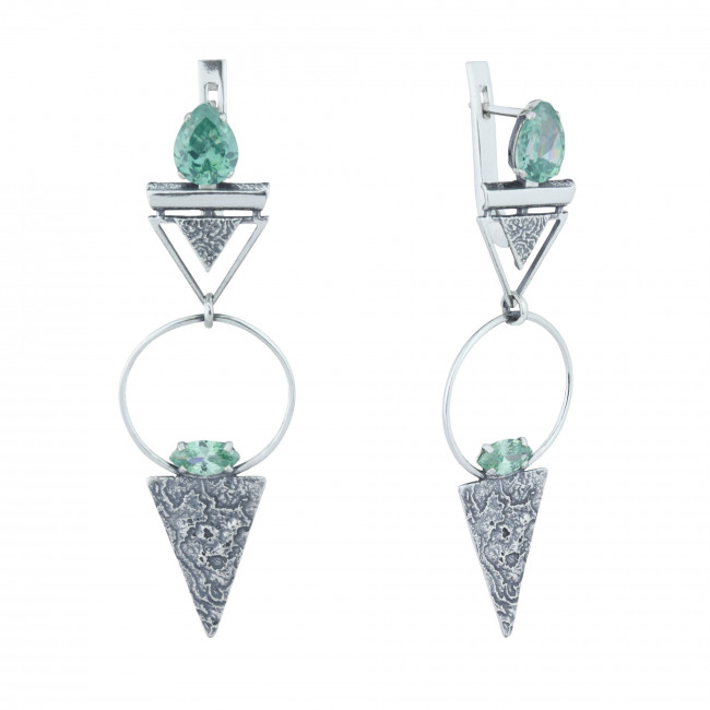 Серьги с10362 (7.96 г), серебро, зеленый, фианит купить в интернет-магазине Циркон С