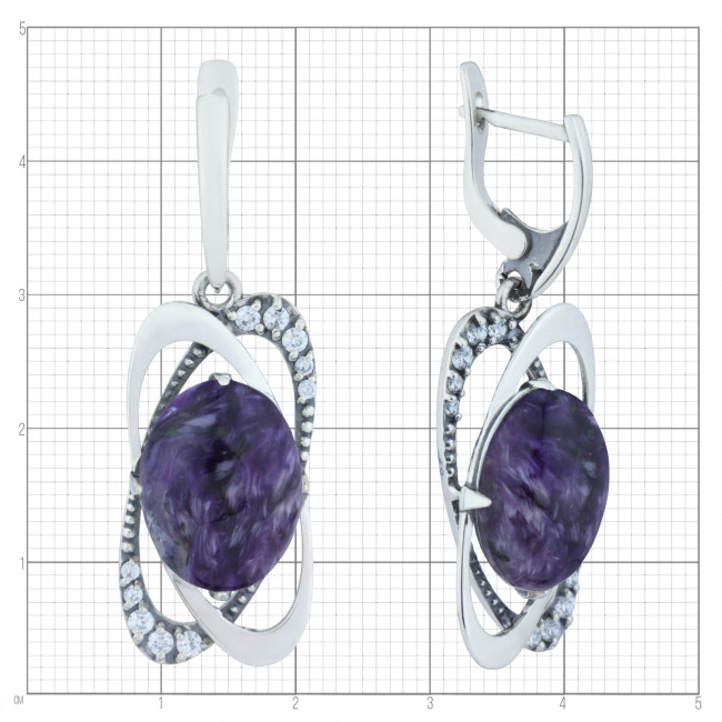 Серьги с10363 (10.95 г), серебро, бесцветный, фиолетовый, фианит, чароит купить в интернет-магазине Циркон С