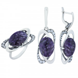 Серьги с10363 (10.95 г), серебро, бесцветный, фиолетовый, фианит, чароит купить в интернет-магазине Циркон С