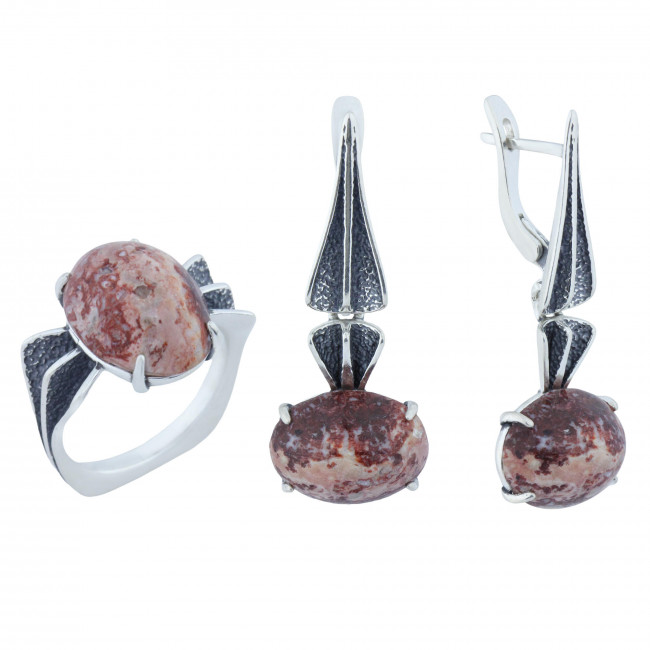 Серьги с10368 (8.19 г), серебро, серо-розовый, яшма купить в интернет-магазине Циркон С
