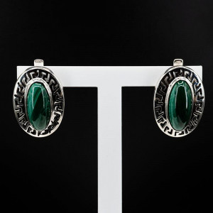 Серьги с малахитом в серебре с1093