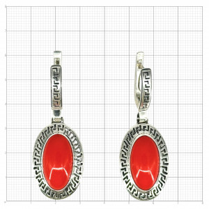 Серьги с1094 (13.70 г), серебро,  Лососевый Коралл (Имит) купить в интернет-магазине Циркон С