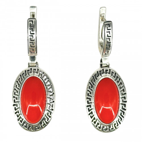 Серьги с1094 (13.70 г), серебро,  Лососевый Коралл (Имит) купить в интернет-магазине Циркон С
