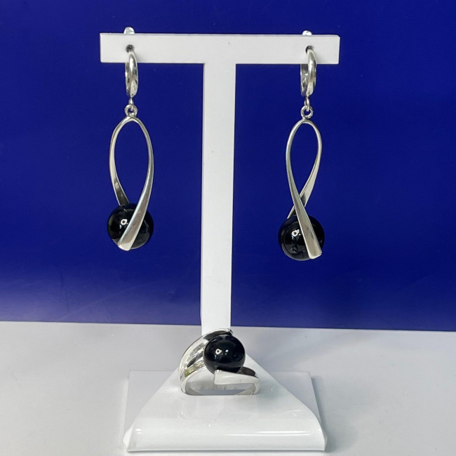 Серьги с1103 (10.90 г), серебро, черный, обсидиан (имит) купить в интернет-магазине Циркон С