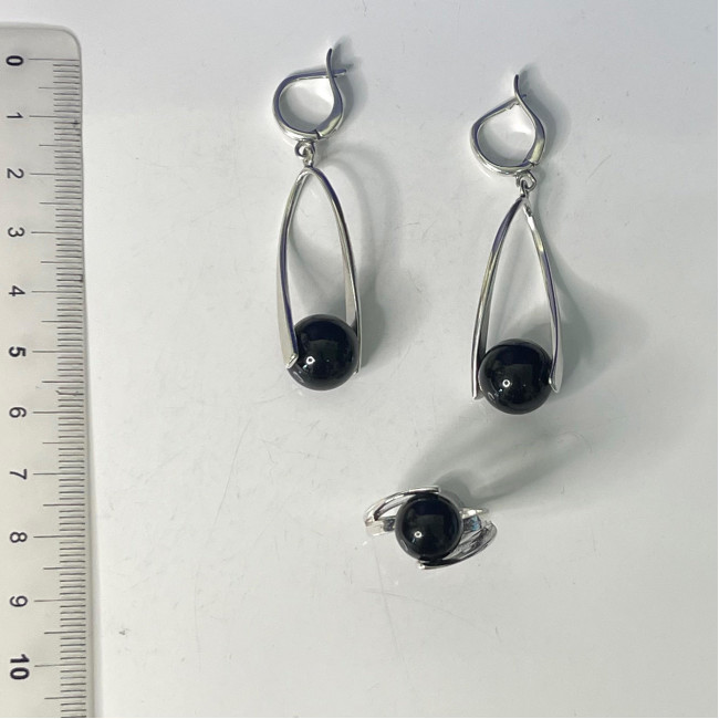 Серьги с1103 (10.90 г), серебро, черный, обсидиан (имит) купить в интернет-магазине Циркон С
