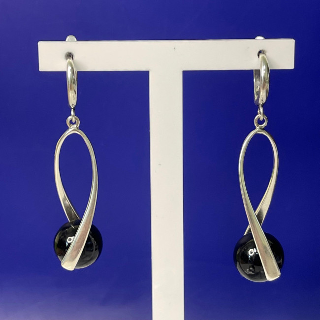 Серьги с1103 (10.90 г), серебро, черный, обсидиан (имит) купить в интернет-магазине Циркон С