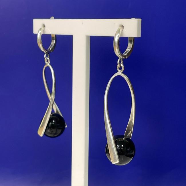 Серьги с1103 (10.90 г), серебро, черный, обсидиан (имит) купить в интернет-магазине Циркон С
