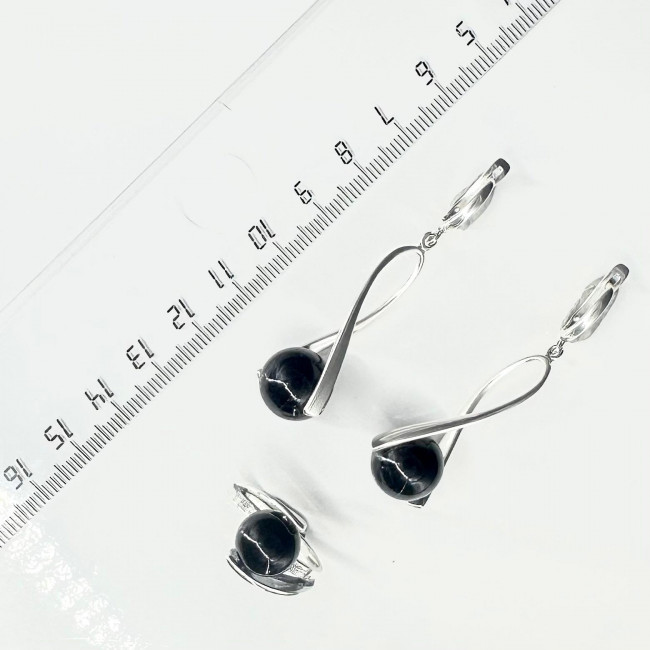 Серьги с1103 (10.90 г), серебро, черный, обсидиан (имит) купить в интернет-магазине Циркон С