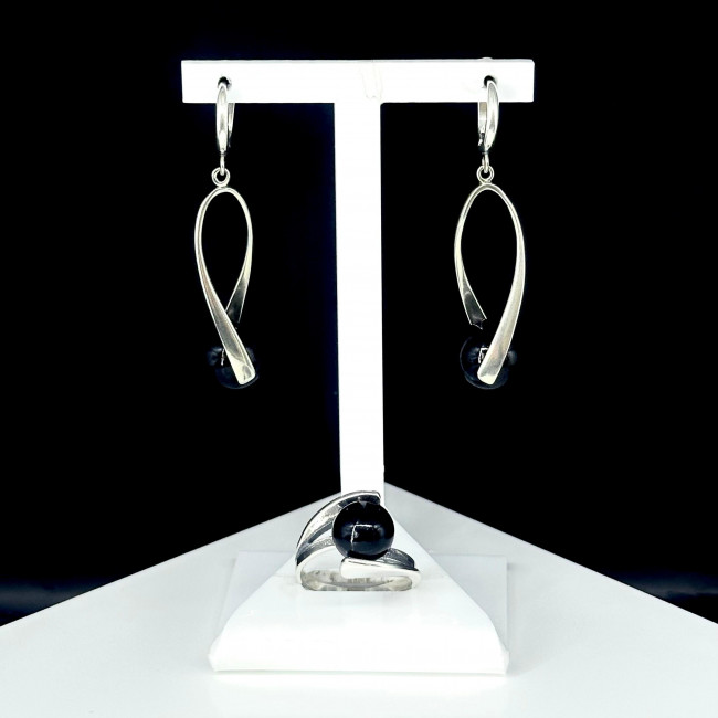 Серьги с1103 (10.90 г), серебро, черный, обсидиан (имит) купить в интернет-магазине Циркон С