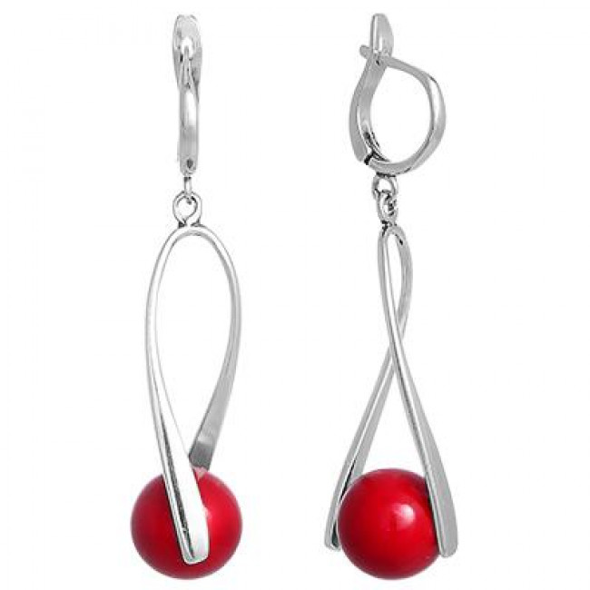 Серьги с1103 (12.65 г), серебро, красный, коралл (имит) купить в интернет-магазине Циркон С