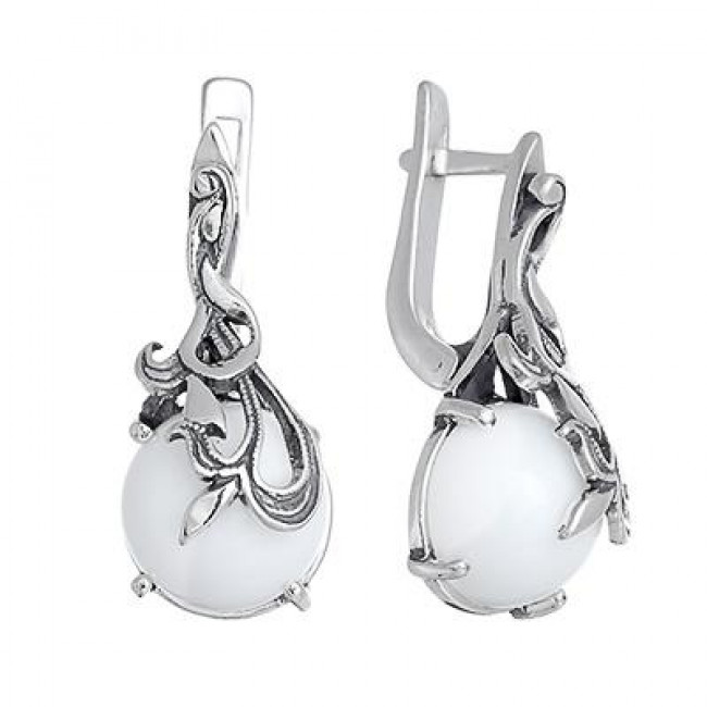 Серьги с1123 (8.68 г), серебро, белый, кахолонг (имит) купить в интернет-магазине Циркон С