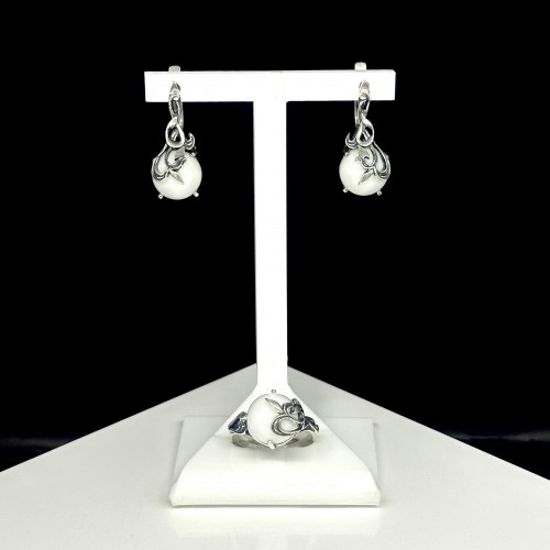 Серьги с1123 (8.68 г), серебро,  Белый Кахолонг (Имит) купить в интернет-магазине Циркон С