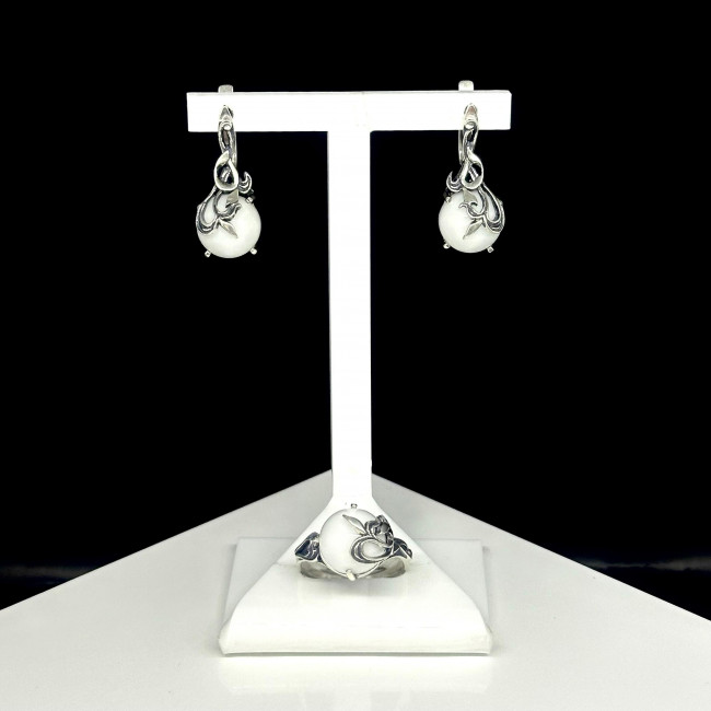 Серьги с1123 (8.68 г), серебро, белый, кахолонг (имит) купить в интернет-магазине Циркон С
