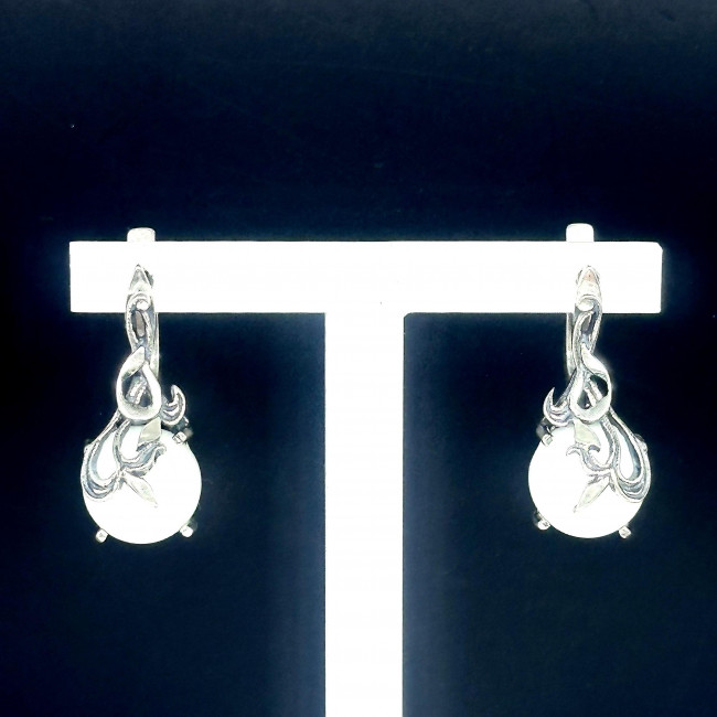 Серьги с1123 (8.68 г), серебро, белый, кахолонг (имит) купить в интернет-магазине Циркон С
