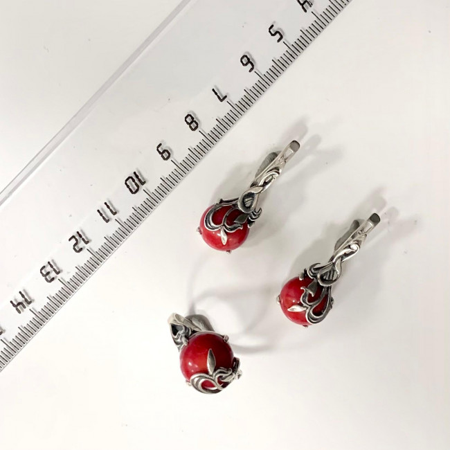 Серьги с1123 (8.73 г), серебро, красный, коралл купить в интернет-магазине Циркон С