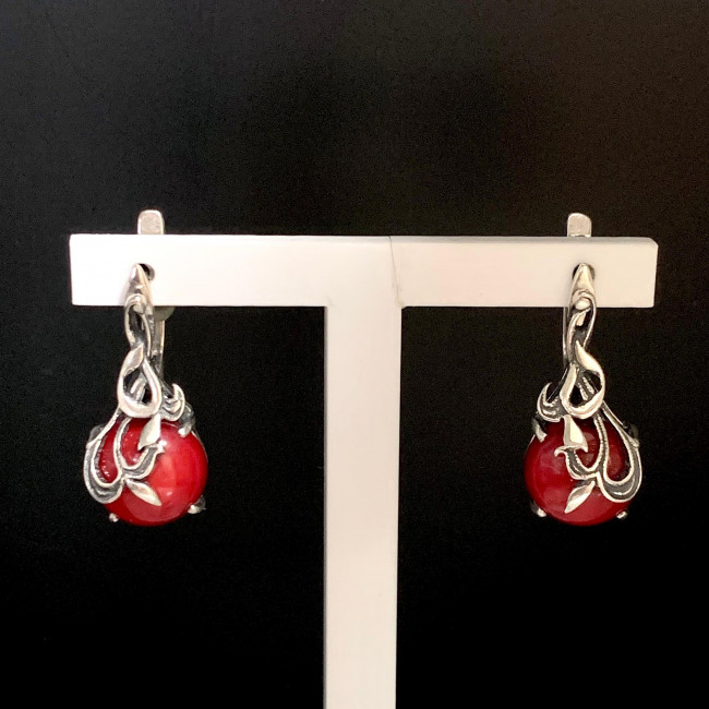 Серьги с1123 (8.73 г), серебро, красный, коралл купить в интернет-магазине Циркон С