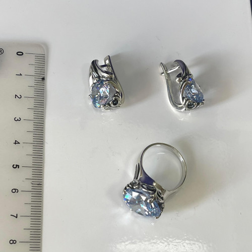 Кольцо к1129 (9.39 г), серебро,  Голубой Фианит купить в интернет-магазине Циркон С