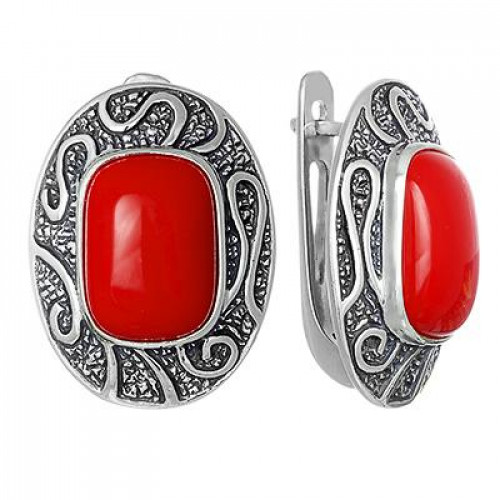 Серьги с1148 (13.39 г), серебро,  Красный Коралл (Имит) купить в интернет-магазине Циркон С