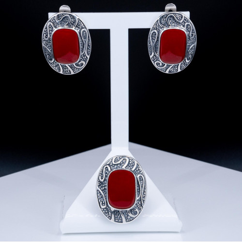 Серьги с1148 (13.39 г), серебро,  Красный Коралл (Имит) купить в интернет-магазине Циркон С