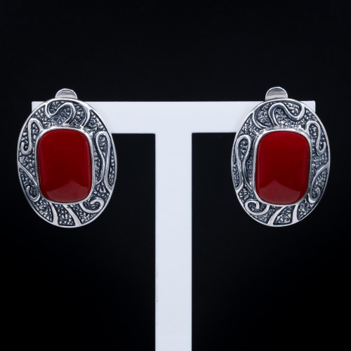 Серьги с1148 (13.39 г), серебро,  Красный Коралл (Имит) купить в интернет-магазине Циркон С