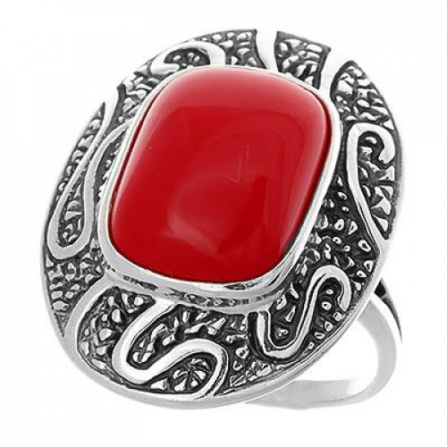 Кольцо к1148 (8.96 г), серебро,  Красный Коралл (Имит) купить в интернет-магазине Циркон С