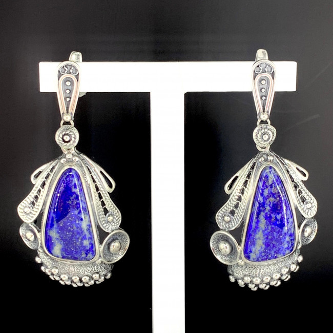 Серьги с1197 (27.63 г), серебро, синий, лазурит купить в интернет-магазине Циркон С