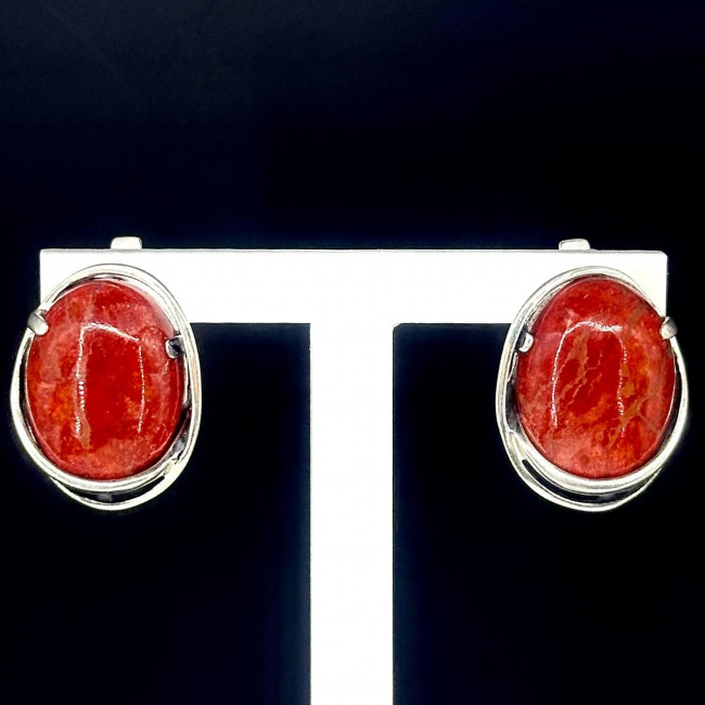 Серьги с1221 (12.00 г), серебро, красный, коралл губч. купить в интернет-магазине Циркон С