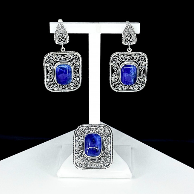Серьги с1222 (18.60 г), серебро, синий, лазурит купить в интернет-магазине Циркон С