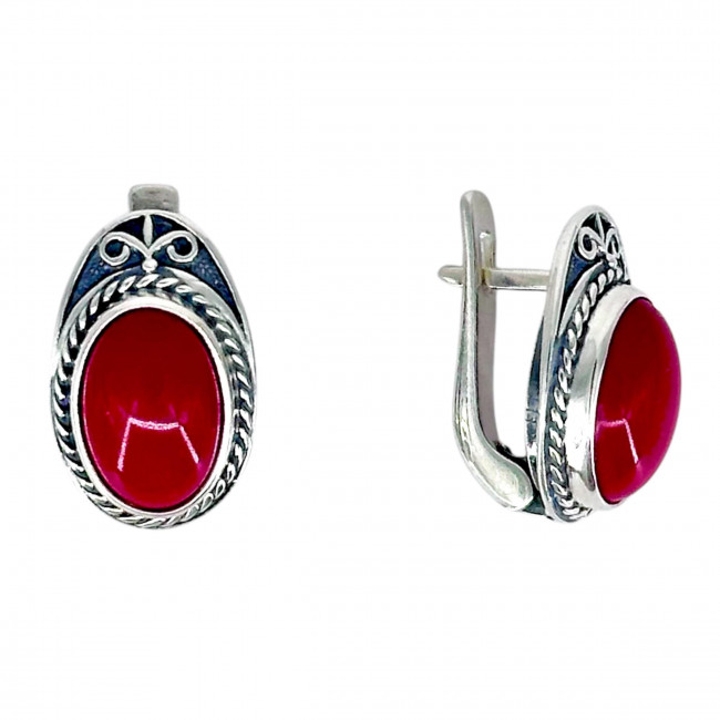 Серьги с123 (6.99 г), серебро, красный, коралл (имит) купить в интернет-магазине Циркон С
