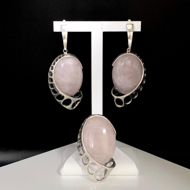 Серьги с1275 (31.09 г), серебро, бледно-розовый, кварц розовый купить в интернет-магазине Циркон С