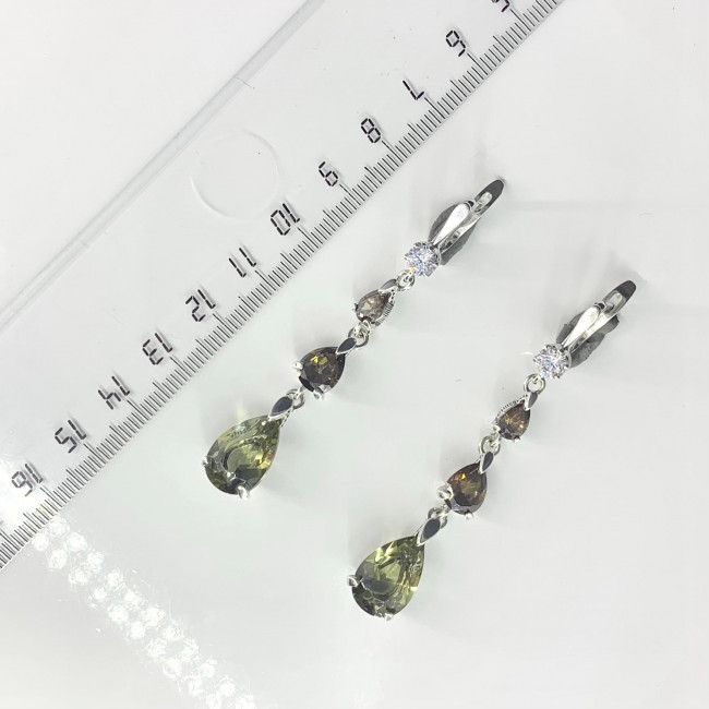 Серьги с1298 (11.26 г), серебро, серый, коричневый, бледно-фиолетовый, бесцветный, кварц (имит), фианит купить в интернет-магазине Циркон С