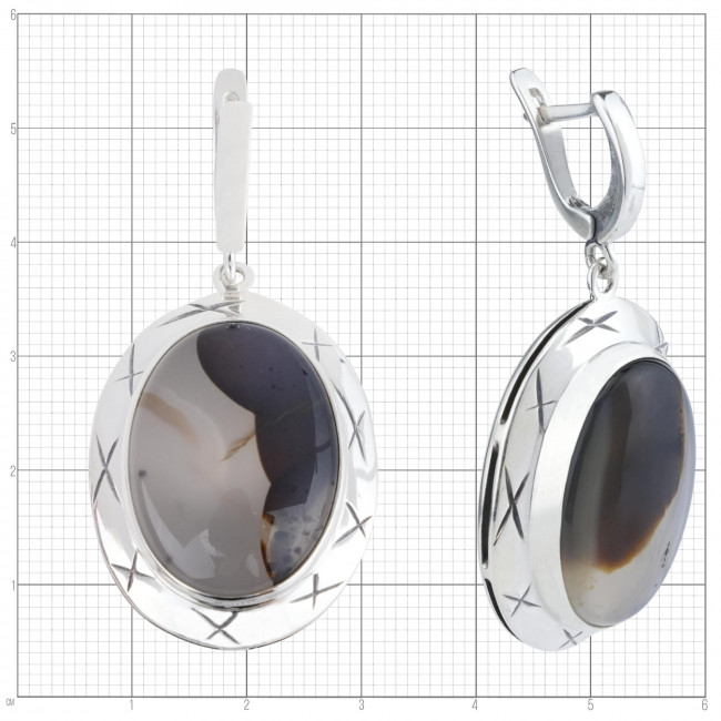 Серьги с1300 (26.73 г), серебро, бело-коричневый, агат моховой купить в интернет-магазине Циркон С
