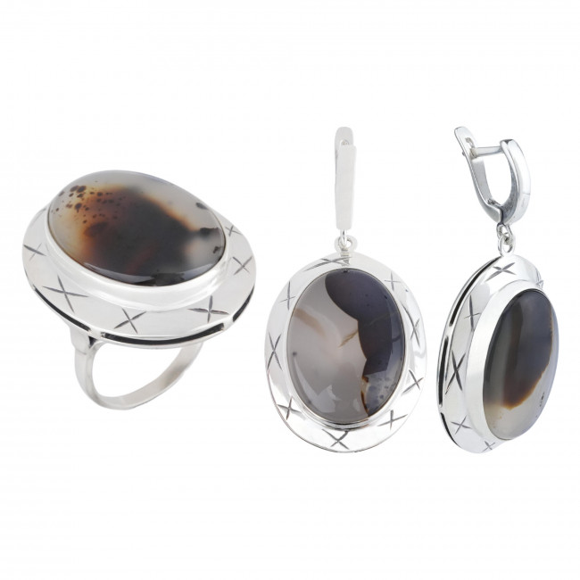 Серьги с1300 (26.73 г), серебро, бело-коричневый, агат моховой купить в интернет-магазине Циркон С