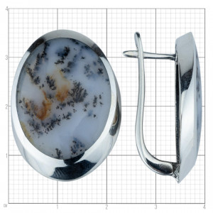 Серьги с1316 (13.99 г), серебро,  Бело-серый Агат Моховой Экстра купить в интернет-магазине Циркон С
