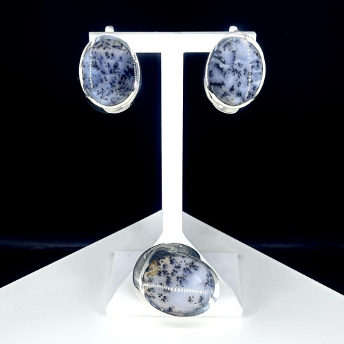 Серьги с1316 (13.99 г), серебро,  Бело-серый Агат Моховой Экстра купить в интернет-магазине Циркон С