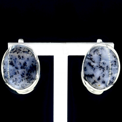 Серьги с1316 (13.99 г), серебро,  Бело-серый Агат Моховой Экстра купить в интернет-магазине Циркон С