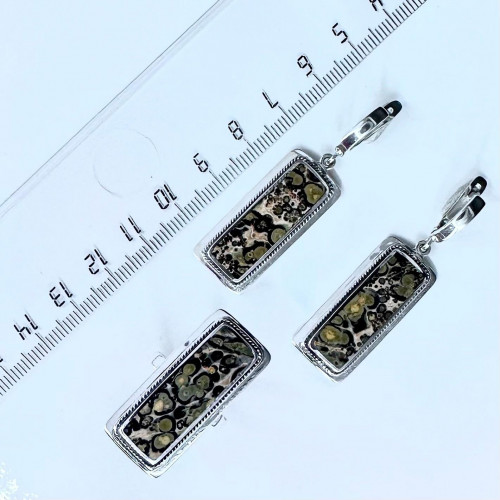 Серьги с1324 (15.49 г), серебро,  Серо-желтый Яшма купить в интернет-магазине Циркон С