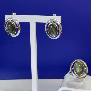 Серьги с1330 (9.62 г), серебро,  Зеленый Лабрадор купить в интернет-магазине Циркон С