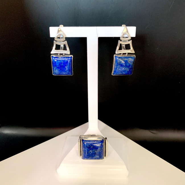 Серьги с1401 (12.99 г), серебро, синий, лазурит купить в интернет-магазине Циркон С