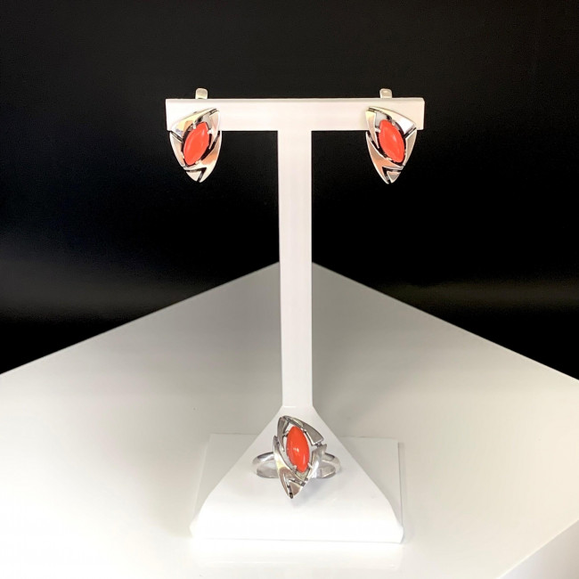 Серьги с1419 (4.83 г), серебро, лососевый, коралл (имит) купить в интернет-магазине Циркон С